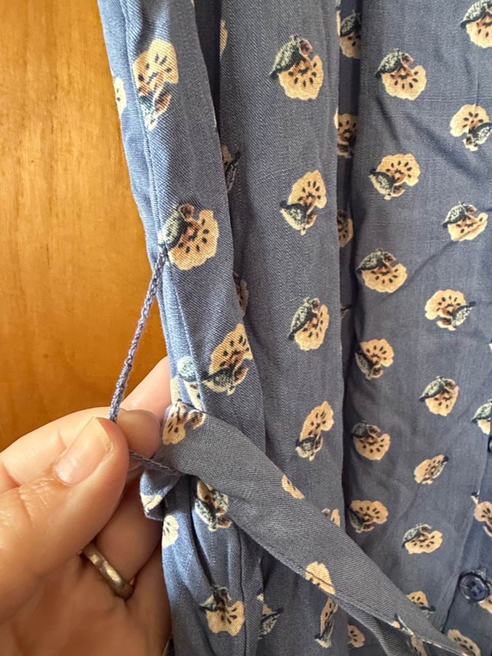 Lucky Brand Dusty Blue Floral Button-Front Tie-Waist Midi Dress - Picture 6 of 10